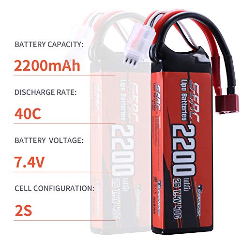 SUNPADOW Batería de polímero de litio 2S de 7,4 V, 40 C, 2200 mAh, con conector en T para avión cuadricóptero, cuadricóptero, FPV, modelo Racing Hobby