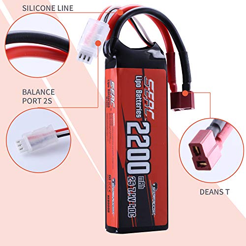 SUNPADOW Batería de polímero de litio 2S de 7,4 V, 40 C, 2200 mAh, con conector en T para avión cuadricóptero, cuadricóptero, FPV, modelo Racing Hobby