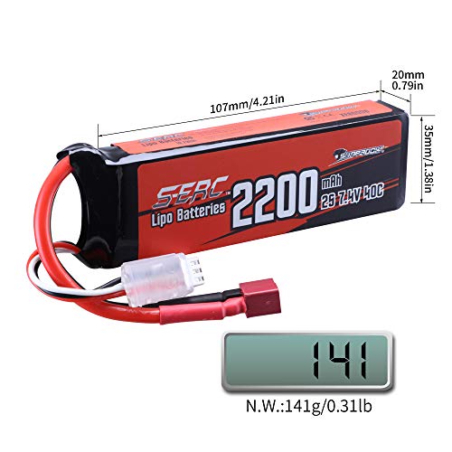 SUNPADOW Batería de polímero de litio 2S de 7,4 V, 40 C, 2200 mAh, con conector en T para avión cuadricóptero, cuadricóptero, FPV, modelo Racing Hobby