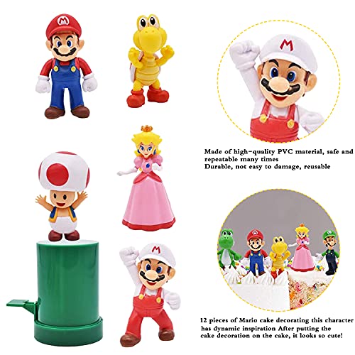 Super Mario Figures, 12 pcs/Set Super Mario Tarta Decoración, Super Mario Figuras Decoración, Super Mario Juguete, Dibujos Cumpleaños Decoración Pastel, Colecciones de Modelos de PVC