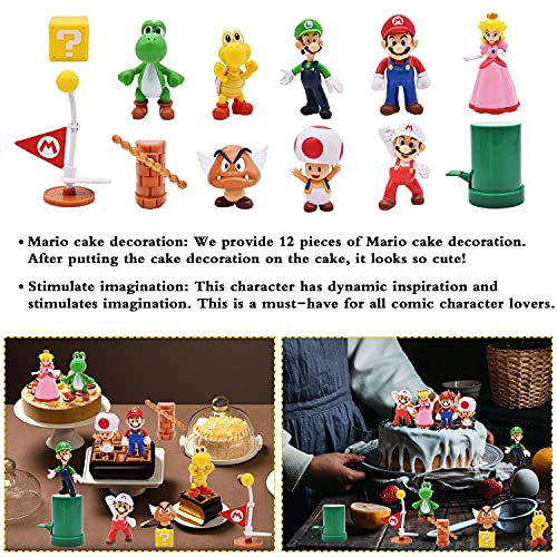 Super Mario Figures, 12 pcs/Set Super Mario Tarta Decoración, Super Mario Figuras Decoración, Super Mario Juguete, Dibujos Cumpleaños Decoración Pastel, Colecciones de Modelos de PVC