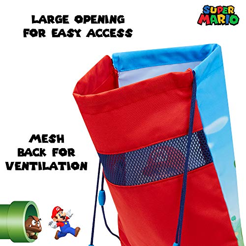 Super Mario Mochila Niño de Cuerdas, Mochila Deporte Saco con Mario Bros y Luigi, Mochila Cuerdas para Gimnasio Viajes Colegio, Regalos Originales para Niños