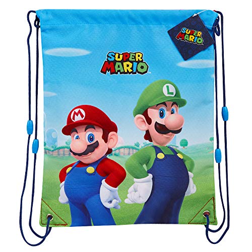 Super Mario Mochila Niño de Cuerdas, Mochila Deporte Saco con Mario Bros y Luigi, Mochila Cuerdas para Gimnasio Viajes Colegio, Regalos Originales para Niños