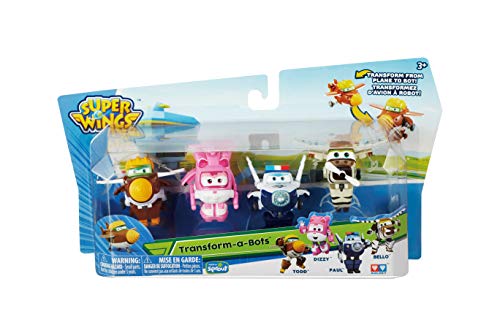 Super Wings EU720040B-Transform-a-bots 4pk (Todd&Dizzy&Paul&Bello) EU720040B Transform-a-Bots-Juego de Cartas (4 Piezas), Multicolor (Alpha Group