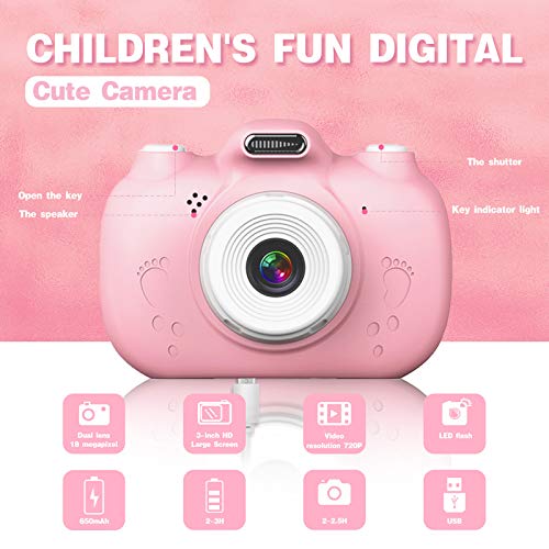 SWEET CARROT Cámara para niños, cámara digital selfie para niños, 3,0 pulgadas IPS HD 28 MP 1080P Dual Lens Pantalla táctil integrada 32 GB TF tarjeta de regalo de cumpleaños para niños