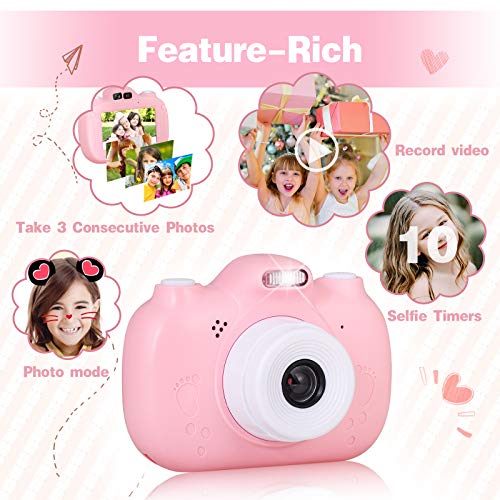 SWEET CARROT Cámara para niños, cámara digital selfie para niños, 3,0 pulgadas IPS HD 28 MP 1080P Dual Lens Pantalla táctil integrada 32 GB TF tarjeta de regalo de cumpleaños para niños