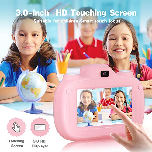 SWEET CARROT Cámara para niños, cámara digital selfie para niños, 3,0 pulgadas IPS HD 28 MP 1080P Dual Lens Pantalla táctil integrada 32 GB TF tarjeta de regalo de cumpleaños para niños