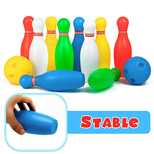 Symiu Juegos Bolos Infantiles Bowling Set Juegos Exterior Juguetes Educativos para Niños 3 4 5 Años con 10 Bolos y 2 Bolas