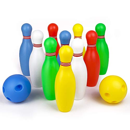 Symiu Juegos Bolos Infantiles Bowling Set Juegos Exterior Juguetes Educativos para Niños 3 4 5 Años con 10 Bolos y 2 Bolas