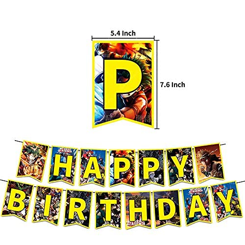 SZWL Globos Cumpleaños Decoracion My Hero Academia Globos De Látex Cake Toppers Pancarta Feliz Cumpleaños Fiesta Globos Bandera Cupcake Topper Niño,48 Piezas