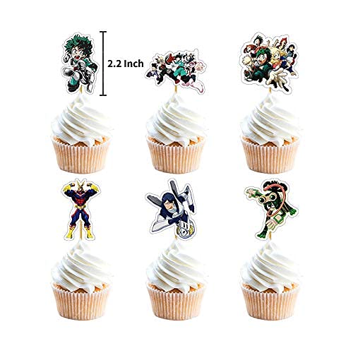 SZWL Globos Cumpleaños Decoracion My Hero Academia Globos De Látex Cake Toppers Pancarta Feliz Cumpleaños Fiesta Globos Bandera Cupcake Topper Niño,48 Piezas