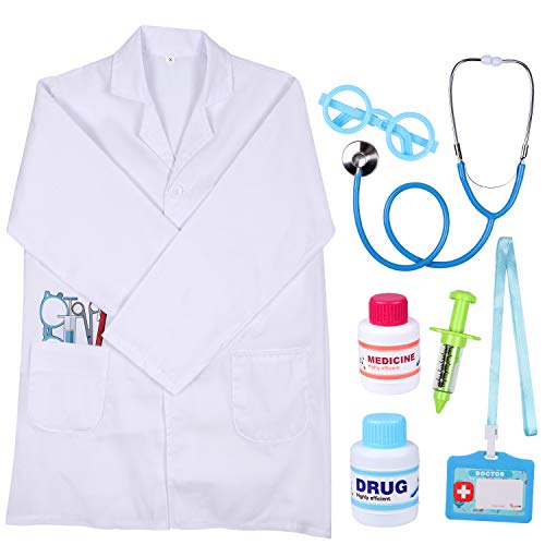 Tacobear 7 Piezas Juguete de Médico para Kit para Hacer de Doctor Maletín de Médico con Disfraz de Doctor, Estetoscopio y Jeringa de Juego de Roles Cumpleaños Regalos para Niña Niños