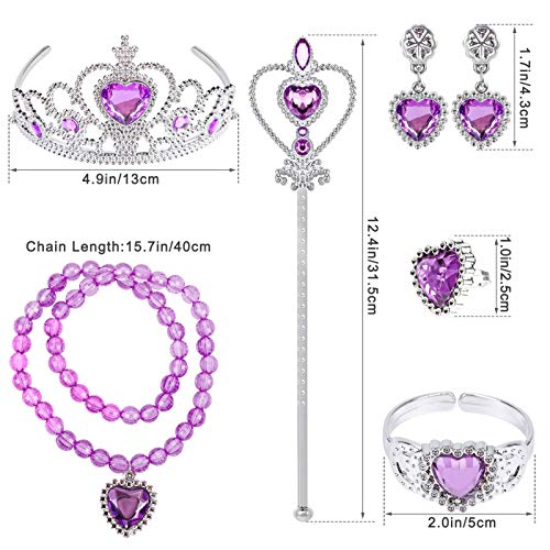 Tacobear Capa Disfraz de Princesa Vestido Accesorios con Corona Varita Mágica Collar Pulsera Anillo Pendientes Halloween Carnaval Cumpleaños Fiesta Princesa Disfraces para Niñas (Morado)