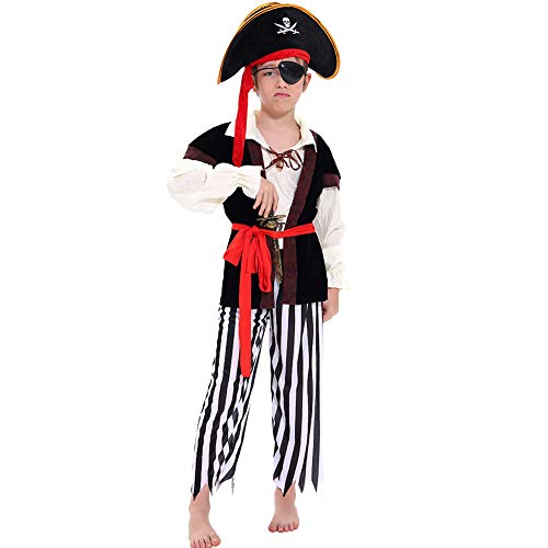 Tacobear Disfraz de Pirata Niño con Accesorios Pirata Parche Daga brújula Monedero Pendiente Disfraz de Halloween Pirata Niños (M 6-8 años)