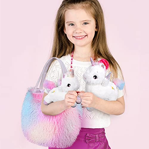 Tacobear Unicornio Peluche con Peluche Unicornio Bolso de Felpa Bebé y Mamá Juego de Roles Unicornio Juguete Regalo Navidad Cumpleaños Unicornio para Niñas 3 4 5 6 7 Años