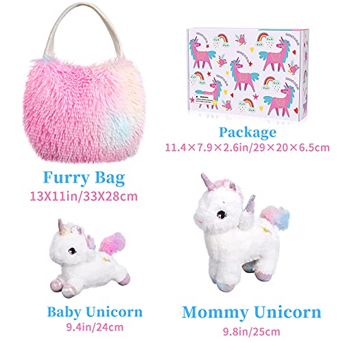 Tacobear Unicornio Peluche con Peluche Unicornio Bolso de Felpa Bebé y Mamá Juego de Roles Unicornio Juguete Regalo Navidad Cumpleaños Unicornio para Niñas 3 4 5 6 7 Años