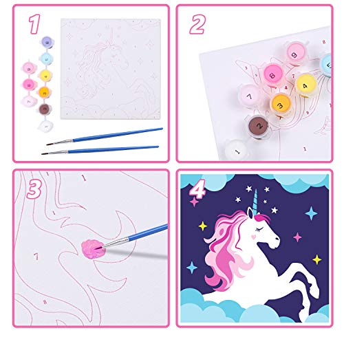 Tacobear Unicornio Pintar por Números Niños DIY Pintura óleo Pintura Niños Kit Manualidades Niños Pintar por Números Principiantes Paint by Numbers Niños Unicornio Regalo para Niños Niñas