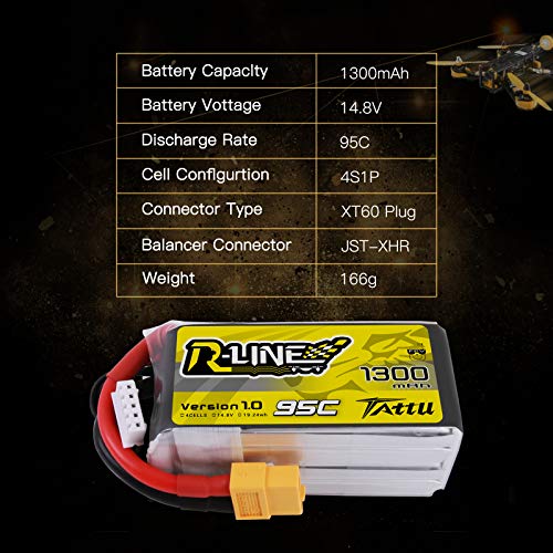 tattu Rline Lipo batería Pack 1300 mAh 14.8 V 95 C 4S for FPV Racing Quadcopters Modelo de helicóptero Aviones y barcos , color/modelo surtido