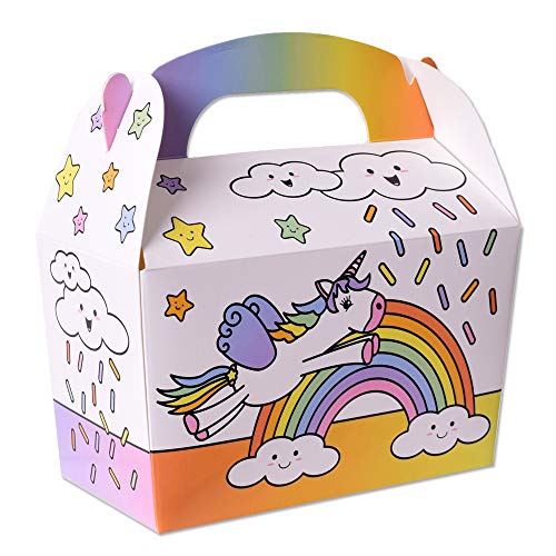 TE-Tend - Caja de cartón con diseño de unicornio, 12 unidades, caja de regalo, caja de regalo para fiestas, cumpleaños infantiles, caja plegable, multicolor