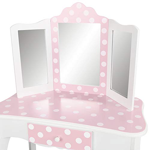 Teamson, Maquillaje niño, Tocador de madera Infantil con Taburete y Espejo, Niña Centro de belleza con cajón, Juguetes educativos niños 3 años, Juego imitación color rosa, (Colorbaby 85388)