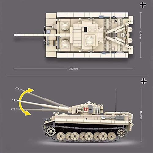 Technics Tank Model Kits, 1018 piezas German Tiger Tank 131 WW2 Juego de construcción de tanques militares para niños y adultos, bloques de construcción compatibles con Lego Technic