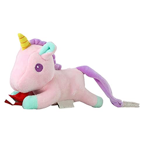 Tenedor de chupete de caballo lindo con peluche extraíble, peluche, juguete y traqueteos para bebés sin pezón (rosa)