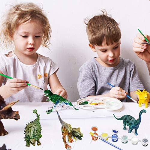 THE TWIDDLERS - Juego de 15 Piezas Pinte Su Kit de Dinosaurio/Dinosaurios Juguetes/Juegos de Pintar 2 a 4 años - Incluye 2 Pinceles más 6 Pinturas