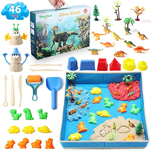 Theefun Kit con Juegos de Arena para niños , 1362 g. 3 Colores, Incluye Caja de Arena con moldes para Dar Forma a Figuras de Animales Marinos. Kit de Arena no tóxico para niños y niñas