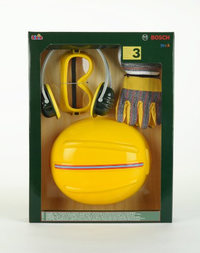 Theo Klein 8537 Set de accesorios Bosch, Guantes de trabajo, gafas de seguridad, orejeras y casco de gran calidad, Con diseño de Bosch, Medidas del embalaje: 30 cm x 38 cm 10 cm,