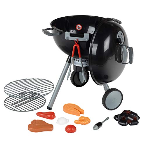 Theo Klein 9401 Barbacoa de bola Weber Premium con luz y sonido, Con pila de carbón, tenazas de barbacoa y mucho más, Incluye encendedor con cabezal magnético para activar el carbón