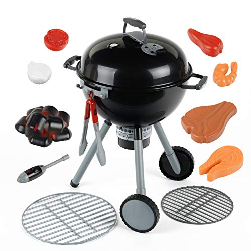 Theo Klein 9401 Barbacoa de bola Weber Premium con luz y sonido, Con pila de carbón, tenazas de barbacoa y mucho más, Incluye encendedor con cabezal magnético para activar el carbón