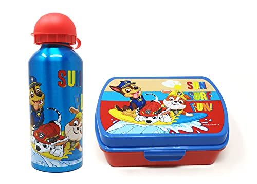 Theonoi Juego de desayuno de 2 piezas para niños, 1 fiambrera para sándwich y 1 botella de aluminio/botella de agua de aluminio (Paw Patrol)