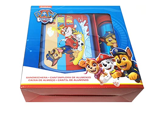 Theonoi Juego de desayuno de 2 piezas para niños, 1 fiambrera para sándwich y 1 botella de aluminio/botella de agua de aluminio (Paw Patrol)