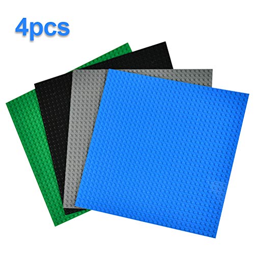 THETHO 4 Pcs Bases Clásicas para Construir de 25.5x25.5cm Ladrillos separadores para Las Niñas Niños Base para Lego Classic Placas Base para la Construcción de Torres, Mesas (Negro, Gris, Verde, Azul)