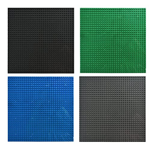 THETHO 4 Pcs Bases Clásicas para Construir de 25.5x25.5cm Ladrillos separadores para Las Niñas Niños Base para Lego Classic Placas Base para la Construcción de Torres, Mesas (Negro, Gris, Verde, Azul)