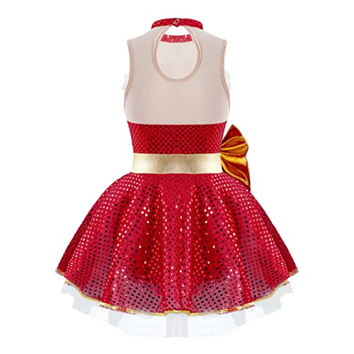 TiaoBug Disfraz de Baile para Niñas Vestido sin Manga de Malla con Lentejuelas y Bowknot Vestido de Bailarina Actuación Disfraz de Fiesta para Navidad Carnaval 3-16 Años Rojo 5-6 años