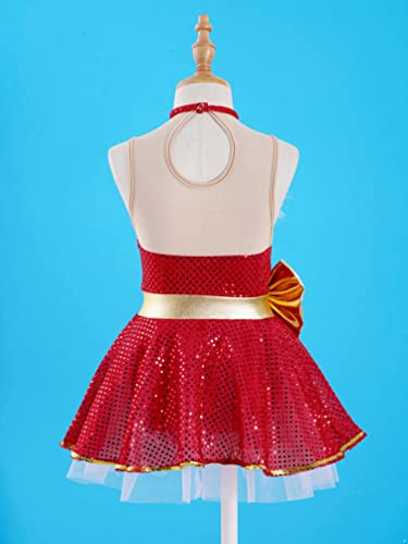 TiaoBug Disfraz de Baile para Niñas Vestido sin Manga de Malla con Lentejuelas y Bowknot Vestido de Bailarina Actuación Disfraz de Fiesta para Navidad Carnaval 3-16 Años Rojo 5-6 años