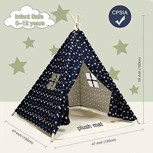 Tienda de campaña para niños con alfombra para niños y niñas, casa de juegos para interiores y exteriores, diseño de rayas blancas, decoración de sala de juegos TiPi Tepee (verde)