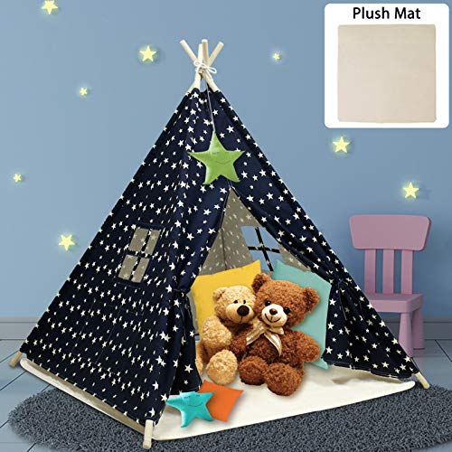 Tienda de campaña para niños con alfombra para niños y niñas, casa de juegos para interiores y exteriores, diseño de rayas blancas, decoración de sala de juegos TiPi Tepee (verde)