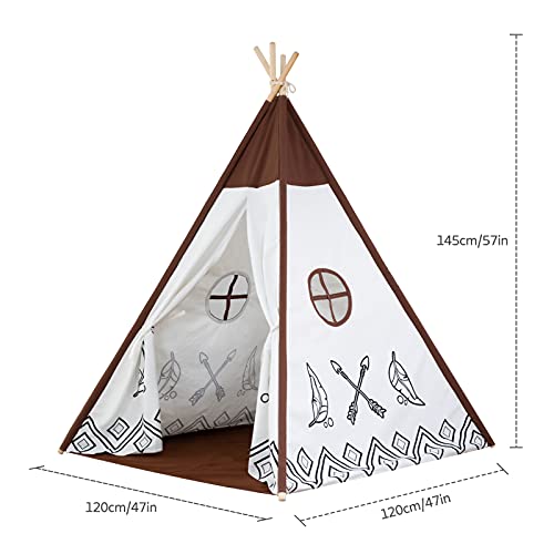 Tienda de campaña para niños con alfombra para niños y niñas, casa de juegos para interiores y exteriores, diseño de rayas blancas, decoración de sala de juegos TiPi Tepee