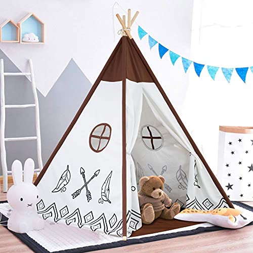 Tienda de campaña para niños con alfombra para niños y niñas, casa de juegos para interiores y exteriores, diseño de rayas blancas, decoración de sala de juegos TiPi Tepee