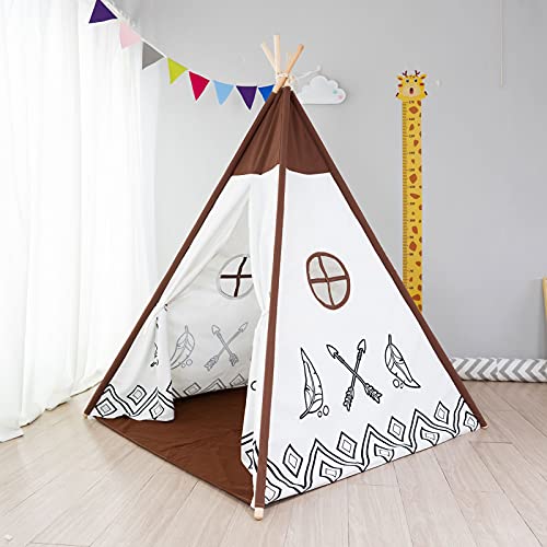 Tienda de campaña para niños con alfombra para niños y niñas, casa de juegos para interiores y exteriores, diseño de rayas blancas, decoración de sala de juegos TiPi Tepee