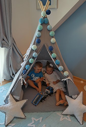 Tienda de campana tipi teepee casa para ninos conjunto de 4 elementos (patrón: estrellas turquesa)