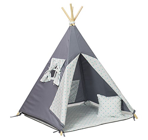 Tienda de campana tipi teepee casa para ninos conjunto de 4 elementos (patrón: estrellas turquesa)