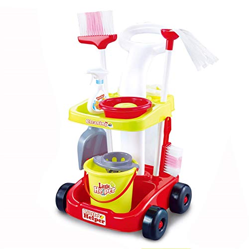 Tiktaktoo Niños Carro de Limpieza Kit de Limpieza Mopa Limpieza Niños Set de Limpieza Carro de Limpieza Limpiaparabrisas Juego de Escoba y Recogedor Escobas Recogedor Putztrolley con Accesorios