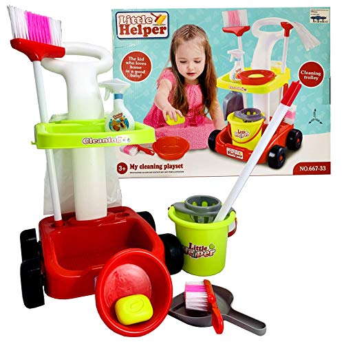 Tiktaktoo Niños Carro de Limpieza Kit de Limpieza Mopa Limpieza Niños Set de Limpieza Carro de Limpieza Limpiaparabrisas Juego de Escoba y Recogedor Escobas Recogedor Putztrolley con Accesorios