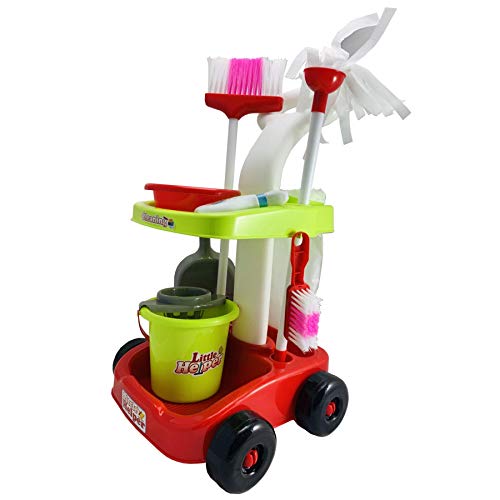 Tiktaktoo Niños Carro de Limpieza Kit de Limpieza Mopa Limpieza Niños Set de Limpieza Carro de Limpieza Limpiaparabrisas Juego de Escoba y Recogedor Escobas Recogedor Putztrolley con Accesorios