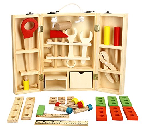 Tlingit Construcción Juguetes Niños Herramientas de Madera Juego Caja Carpintero 35 Pcs DIY Toys 4 Años y Más