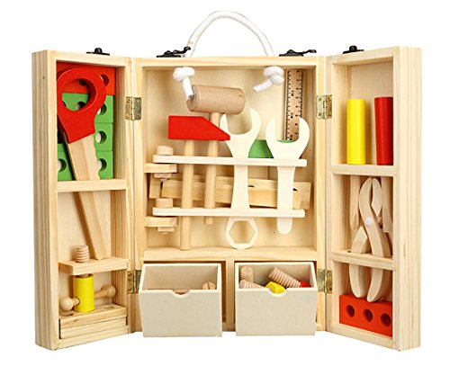 Tlingit Construcción Juguetes Niños Herramientas de Madera Juego Caja Carpintero 35 Pcs DIY Toys 4 Años y Más