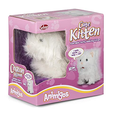 Tobar 28774 Animigos - Peluche Animado de Gatito Blanco Que Marcha y Mila, Color Blanco